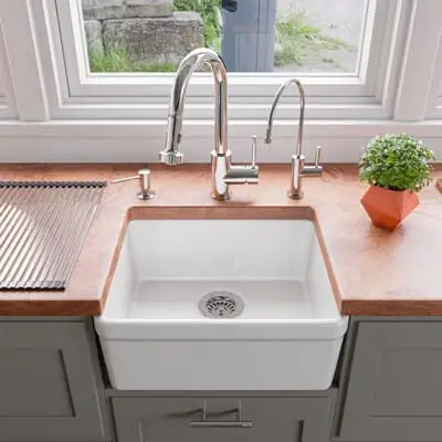 White Fireclay Farmhouse Kitchen Sink - Traditional Apron Front Design