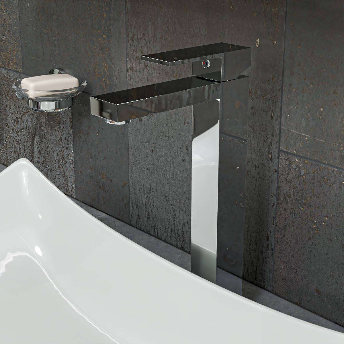 ALFI brand AB1129 Single Lever Tall Square Bathroom Faucet Polished/Brushed view 1
