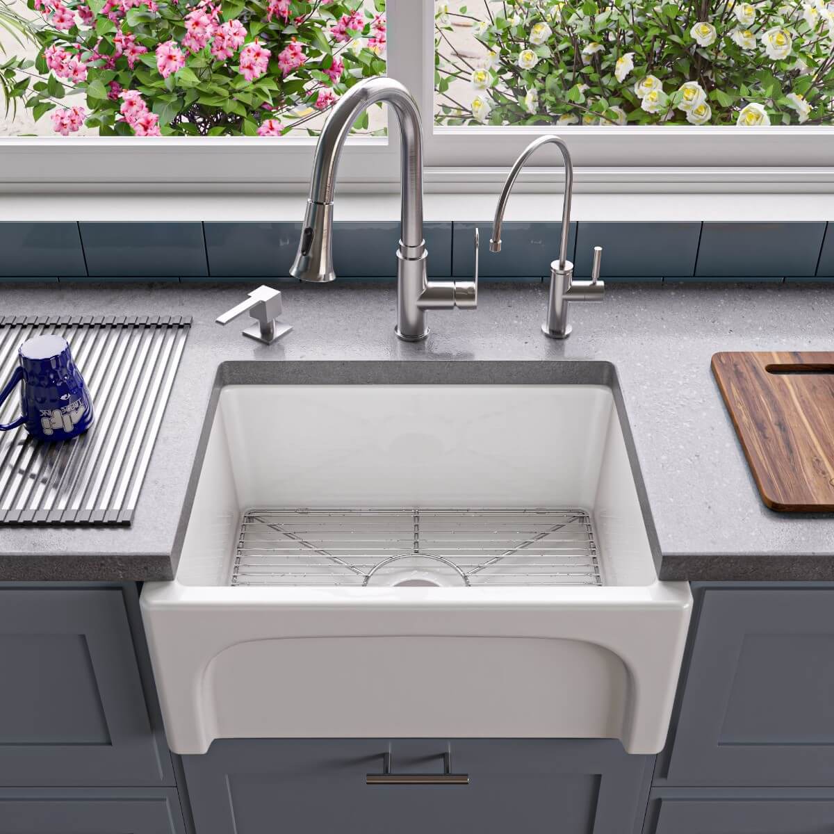 ALFI brand AB2418ARCH 24" Arched Apron Thick Wall Fireclay Farm Sink view 2