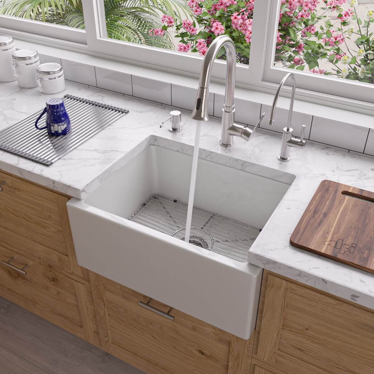 ALFI brand AB2418SB 24" Smooth Thick Wall Fireclay Single Bowl Farm Sink view 1