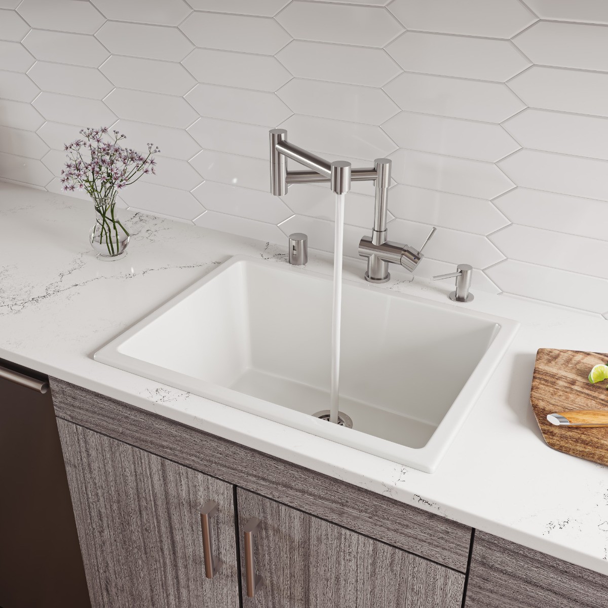 ALFI brand AB2418UD 24" Undermount / Drop In Fireclay Kitchen Sink view 1