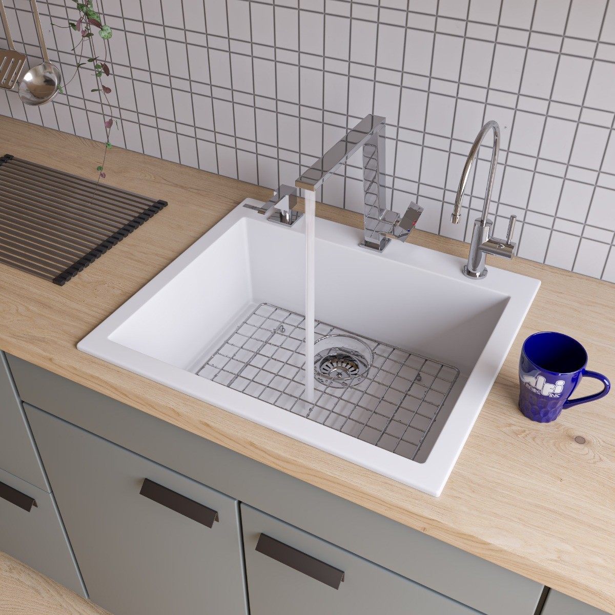 ALFI brand AB2420DI 24" Drop-In Single Bowl Granite Composite Kitchen Sink view 1