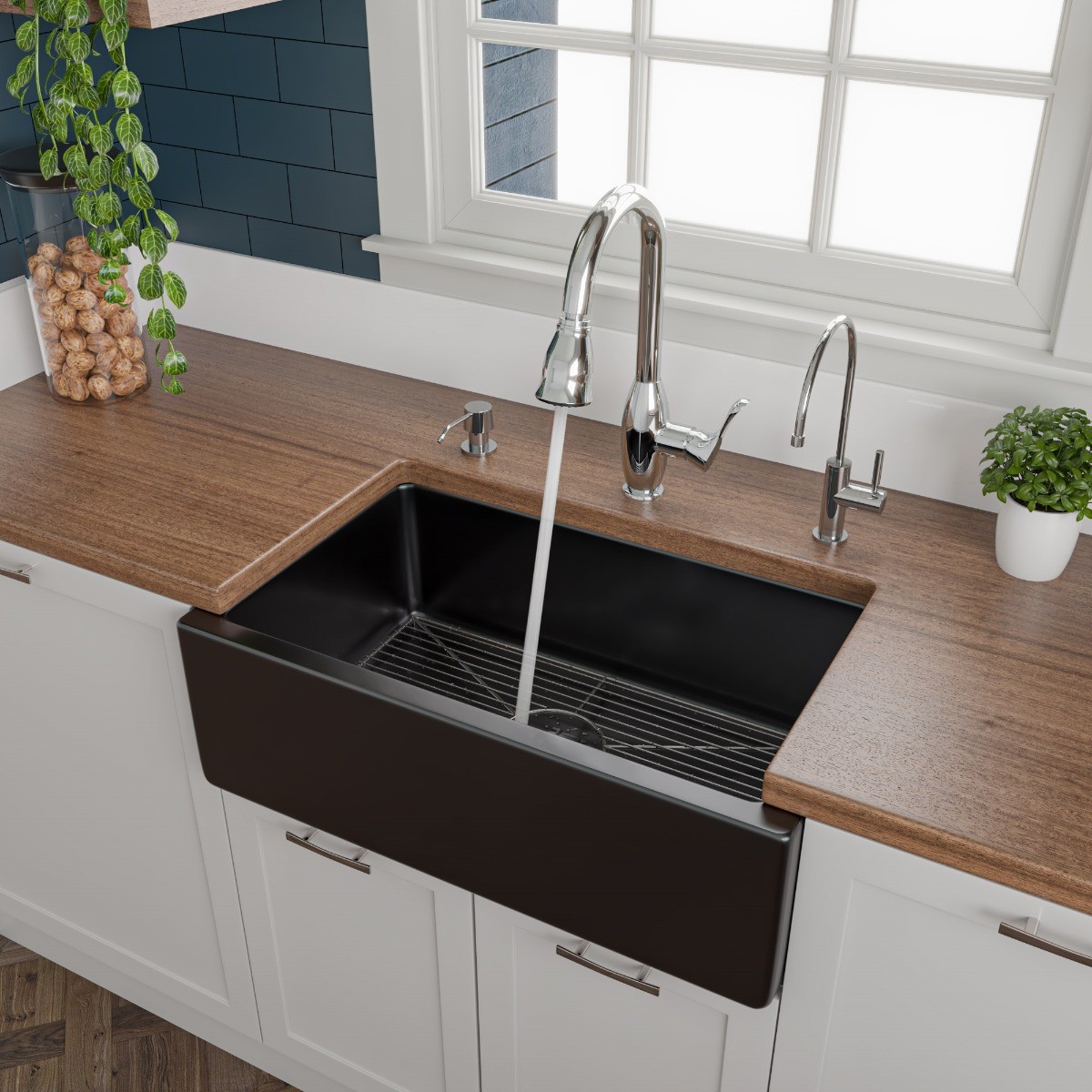 ALFI brand AB3018HS 30" Reversible Smooth/Fluted Single Fireclay Farm Sink view 1