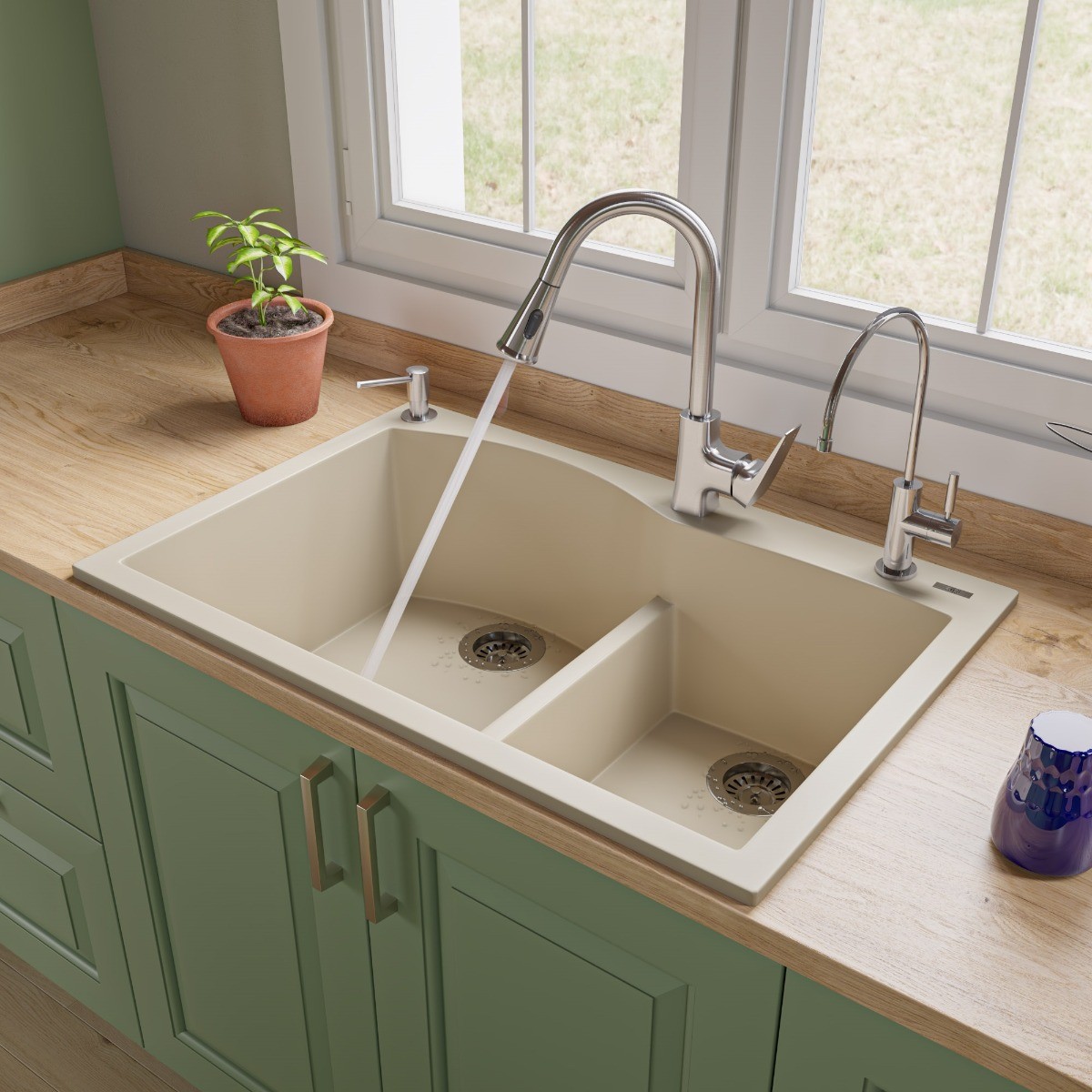 ALFI brand AB3320DI 33" Double Bowl Drop In Granite Composite Kitchen Sink view 1