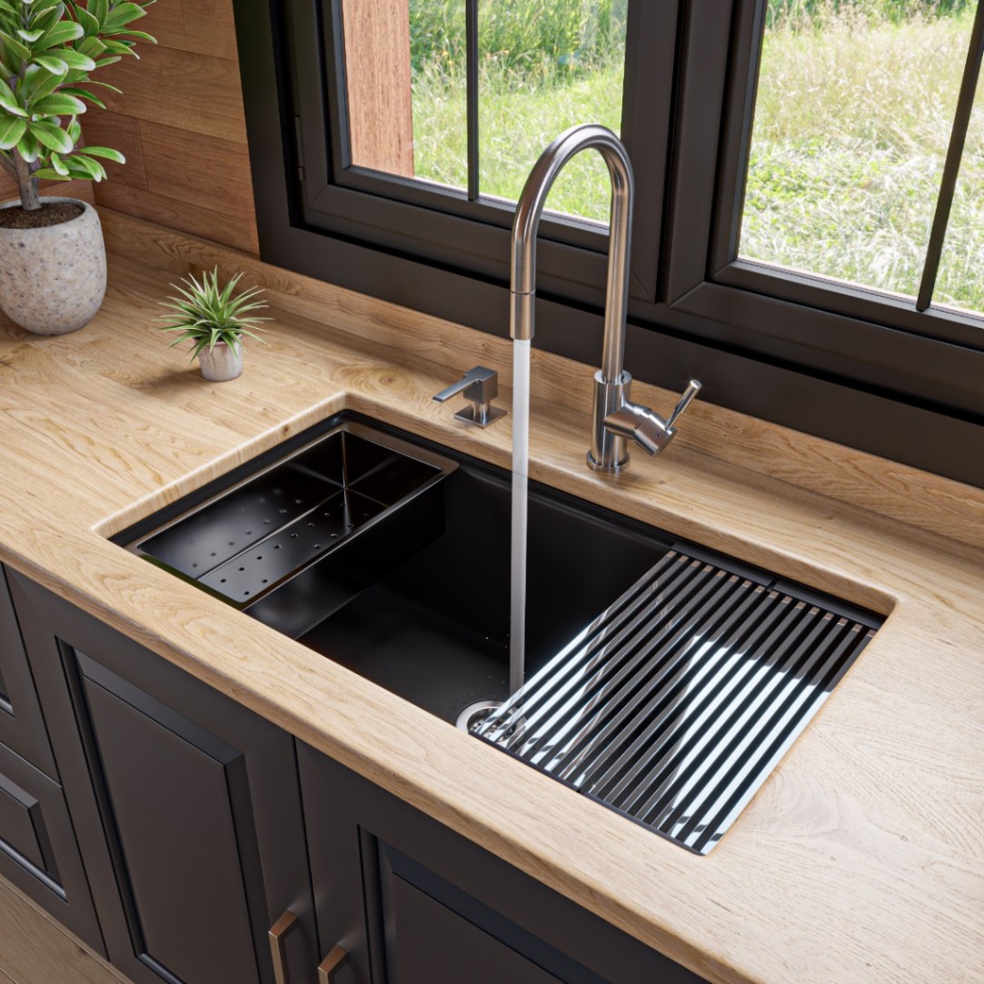 ALFI brand AB3418SBUM Granite Composite Workstation Step Rim Sink w/ Accessories view 1