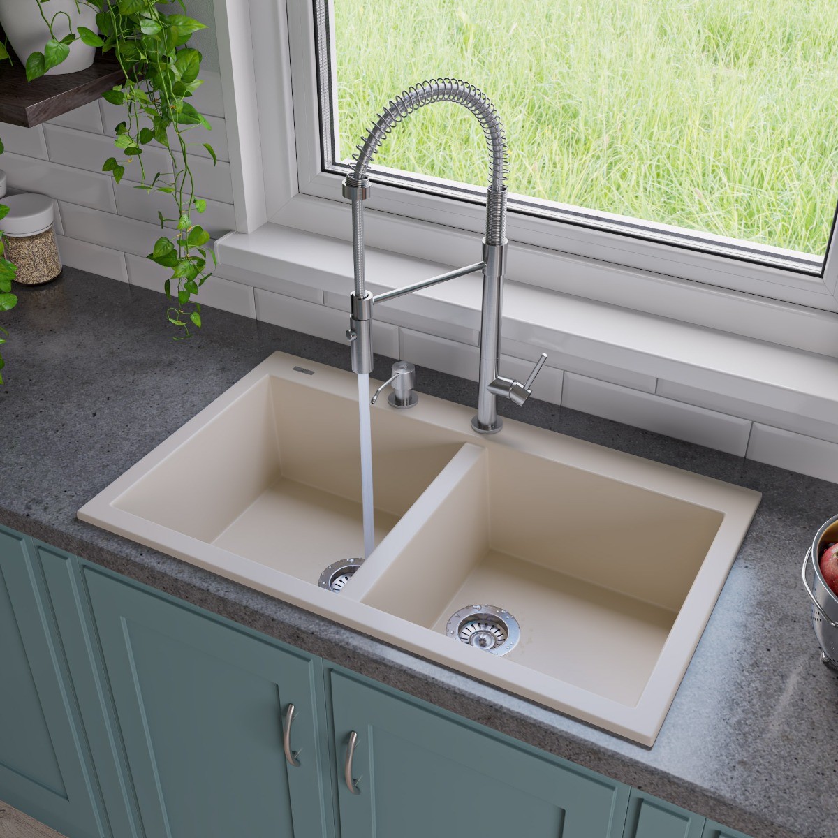 ALFI brand AB3420DI 34" Drop-In Double Bowl Granite Kitchen Sink view 1