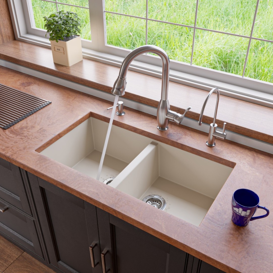 ALFI brand AB3420UM 34" Undermount Double Bowl Granite Kitchen Sink view 1