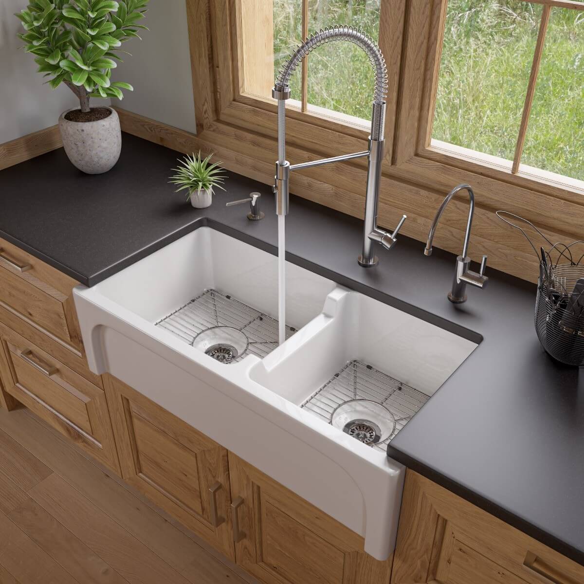 ALFI brand AB3618ARCH 36" Apron Thick Wall Fireclay Double Bowl Farm Sink view 1