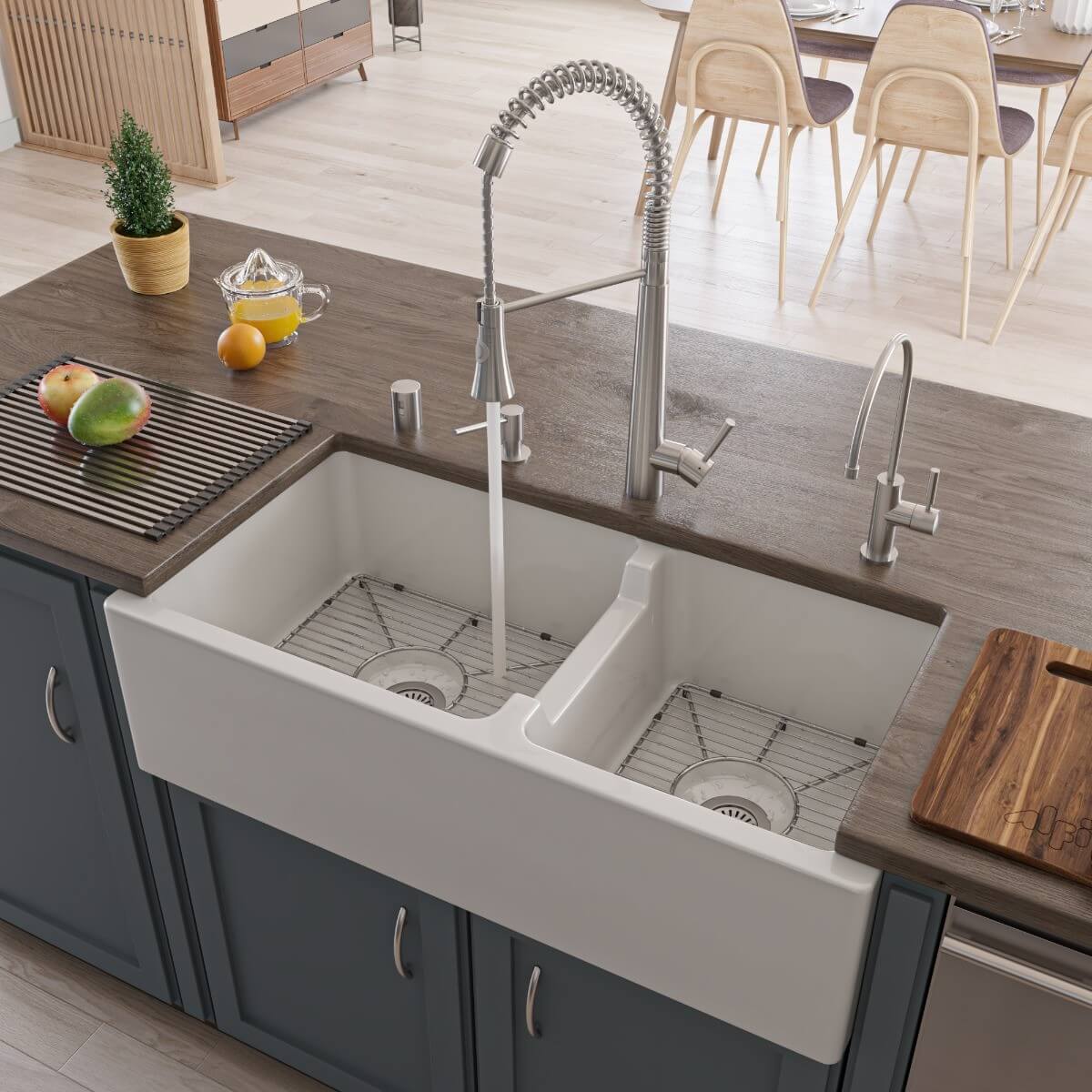 ALFI brand AB3618DB 36" Smooth Thick Wall Fireclay Double Bowl Farm Sink view 1