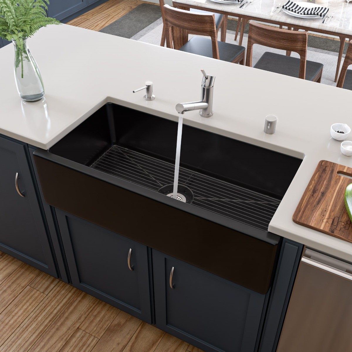 ALFI brand AB3618HS 36 Inch Reversible Smooth / Fluted Single Bowl Fireclay Farm Sink view 1