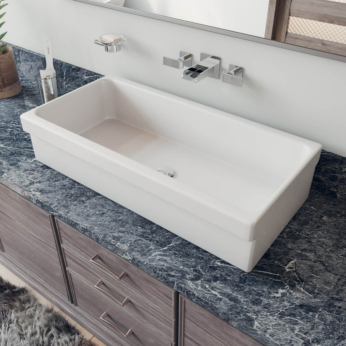 ALFI brand AB36TR 36" White Above Mount Fireclay Bath Trough Sink view 1