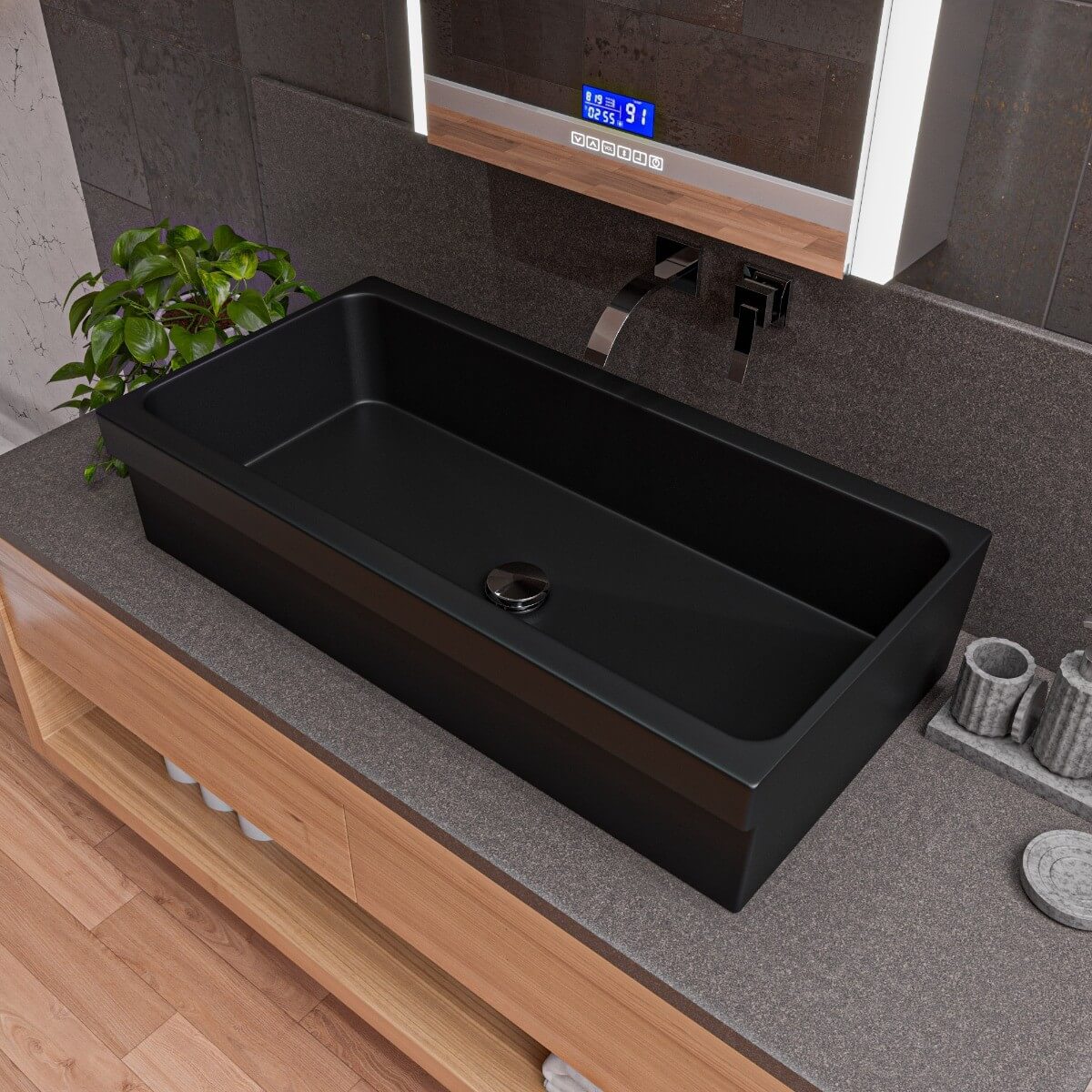 ALFI brand AB36TRBM 36" Black Matte Above Mount Fireclay Bathroom Trough Sink view 1