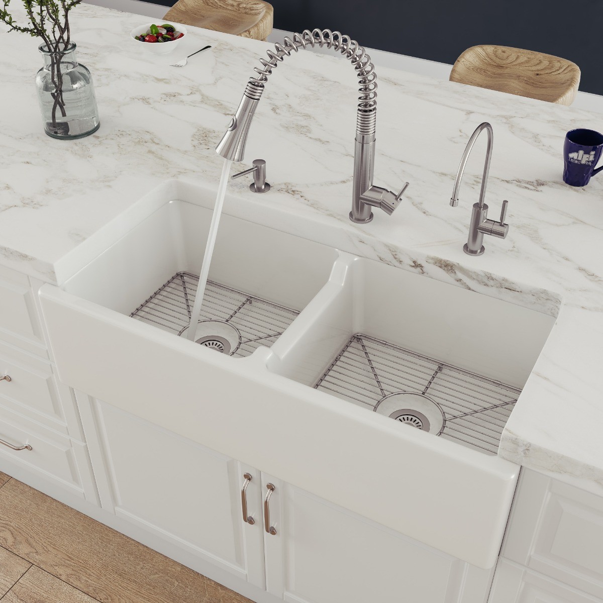 ALFI brand AB3918DB 39" Smooth Thick Wall Fireclay Double Bowl Farm Sink view 1