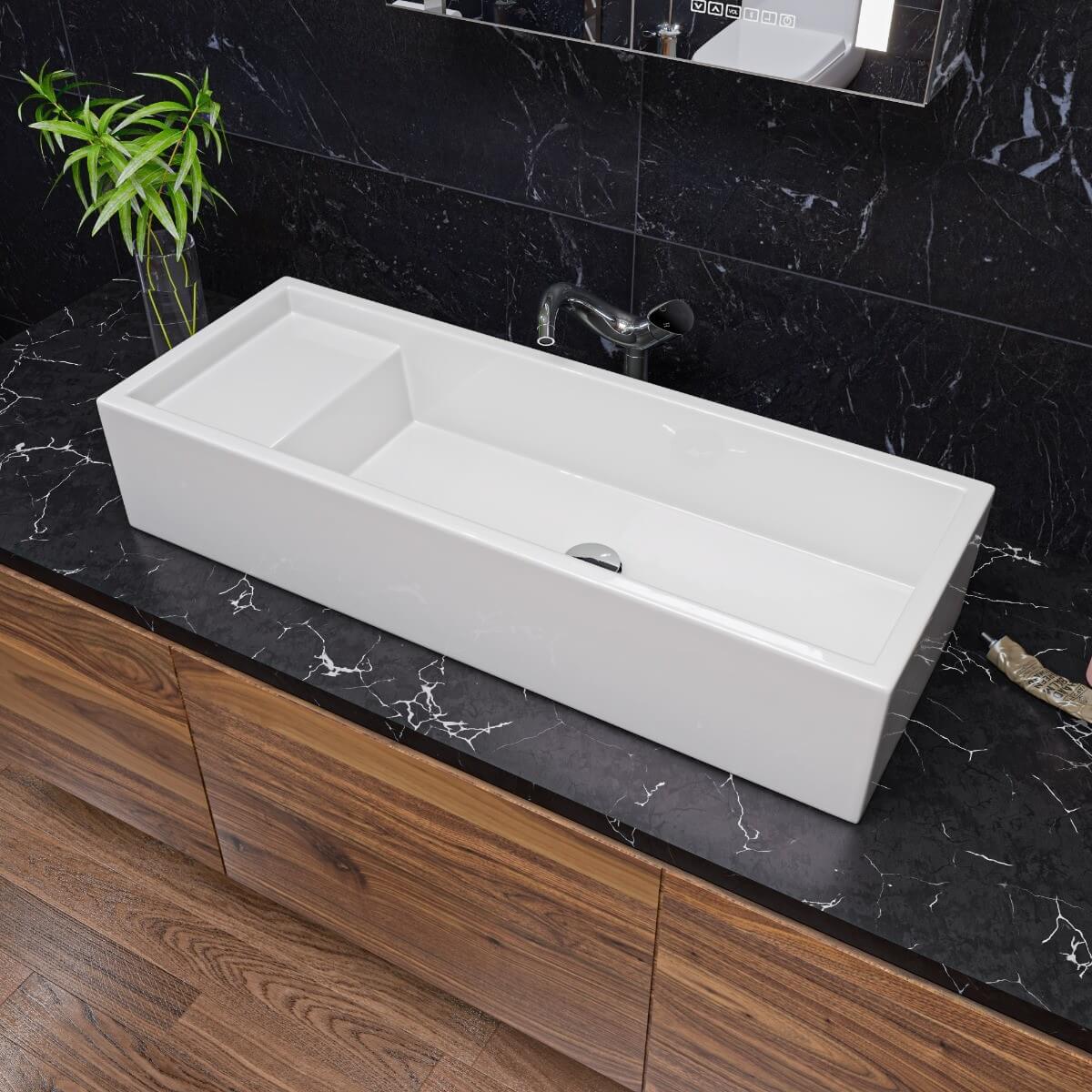 ALFI brand AB39TR 39" White Above Mount Fireclay Bathroom Trough Sink view 1