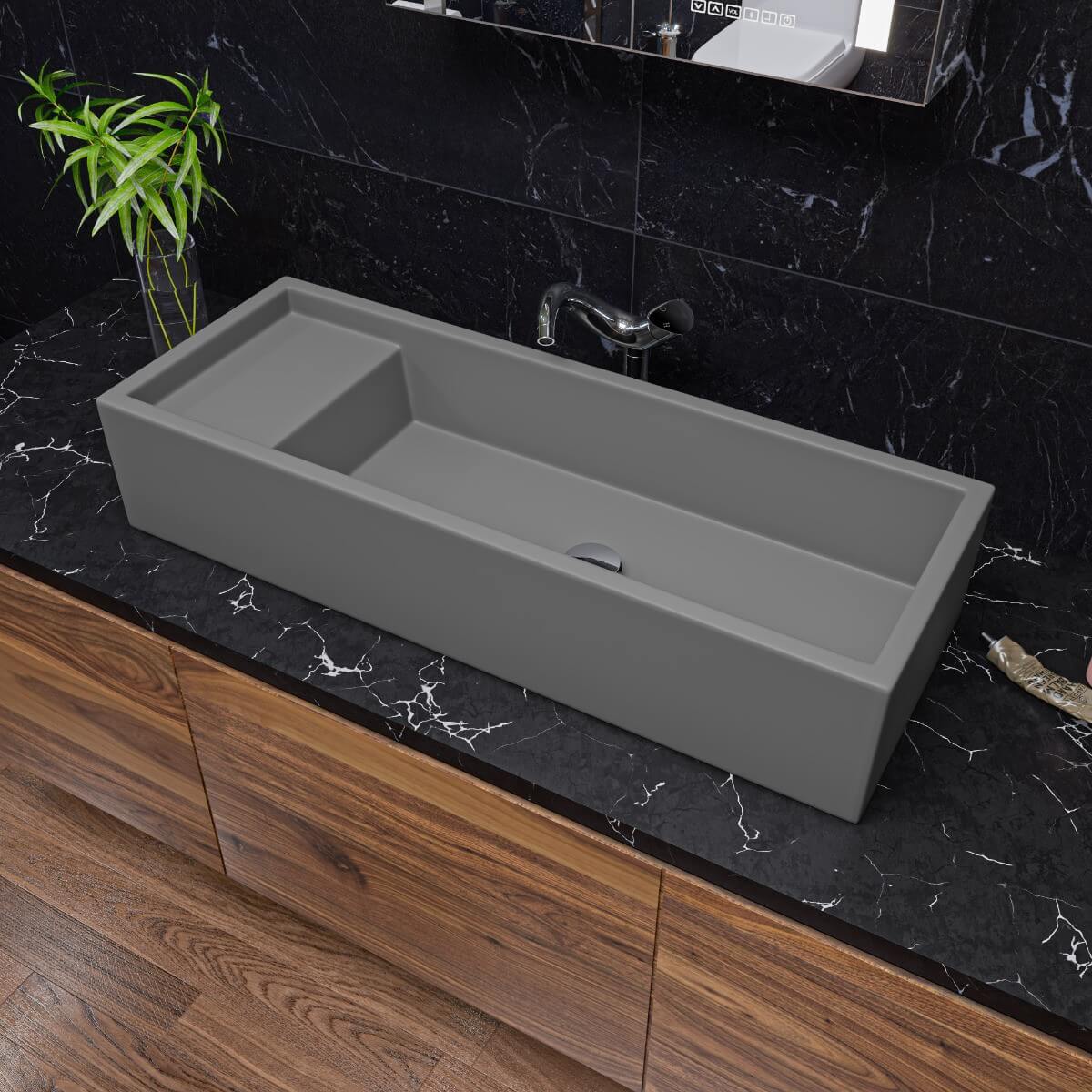 ALFI brand AB39TRGM 39" Grey Matte Above Mount Fireclay Bathroom Trough Sink view 1