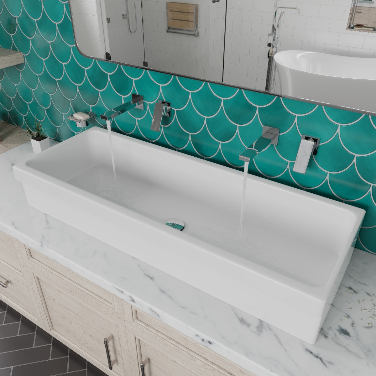 ALFI brand AB48TR 48" White Above Mount Fireclay Bath Trough Sink view 1