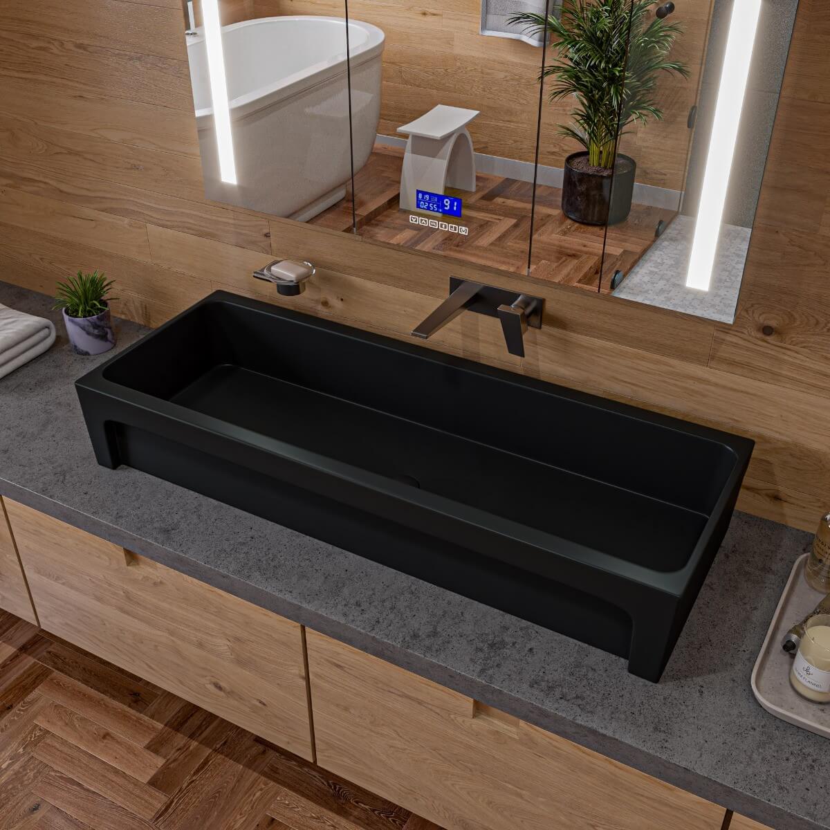 ALFI brand AB48TRBM 48" Black Matte Above Mount Fireclay Bathroom Trough Sink view 1