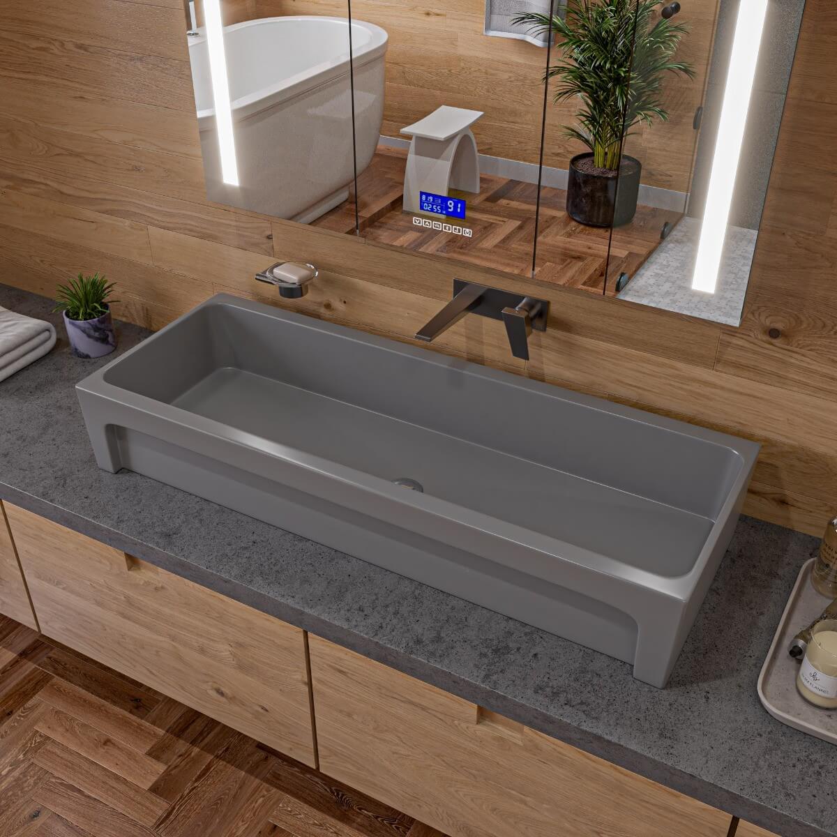 ALFI brand AB48TRGM 48" Grey Matte Above Mount Fireclay Bathroom Trough Sink view 1