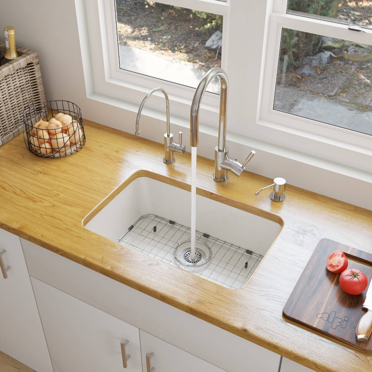 ALFI brand AB503UM 24 inch Single Bowl Fireclay Undermount Kitchen Sink view 1