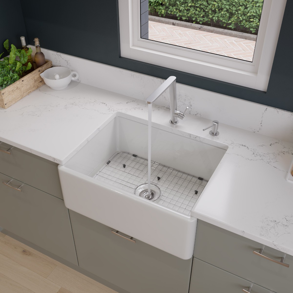 ALFI brand AB505 26" Contemporary Smooth Fireclay Farmhouse Kitchen Sink view 1