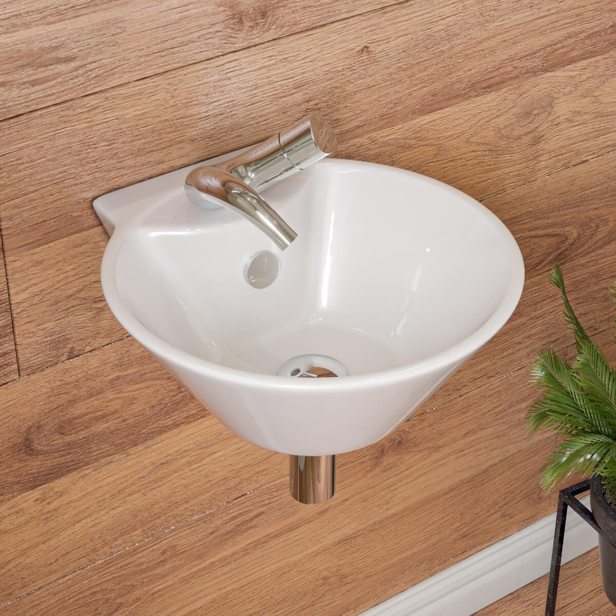 ALFI brand ABC113 White 17" Round Wall Mounted Ceramic Sink with Faucet Hole view 1