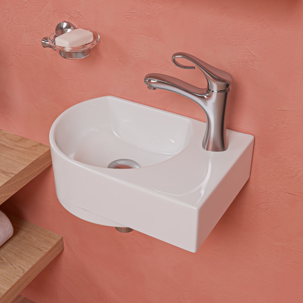 ALFI brand ABC119 White 16" Small Wall Mounted Ceramic Sink with Faucet Hole view 1
