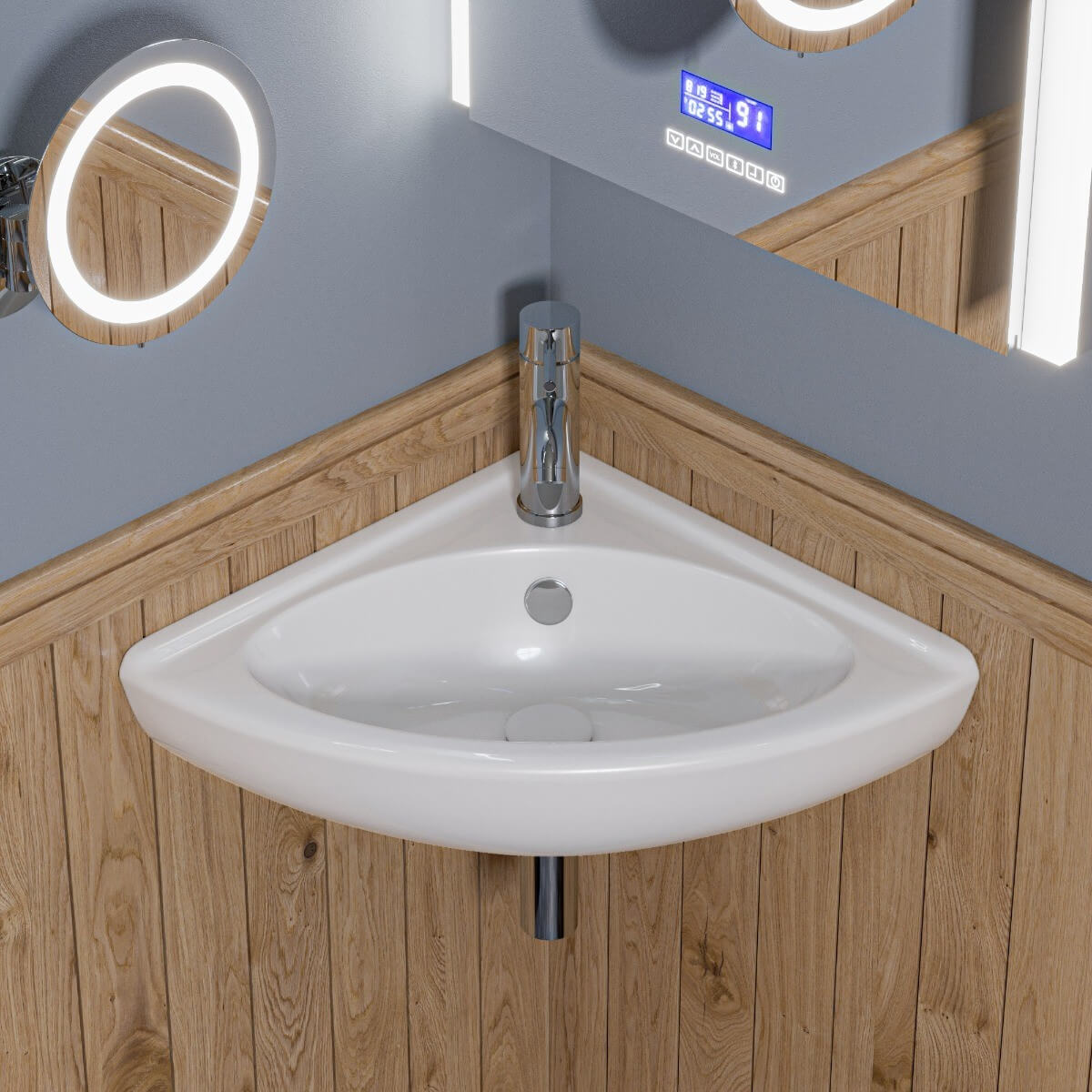 ALFI brand ABC120 White 22" Corner Wall Mounted Ceramic Sink with Faucet Hole view 1