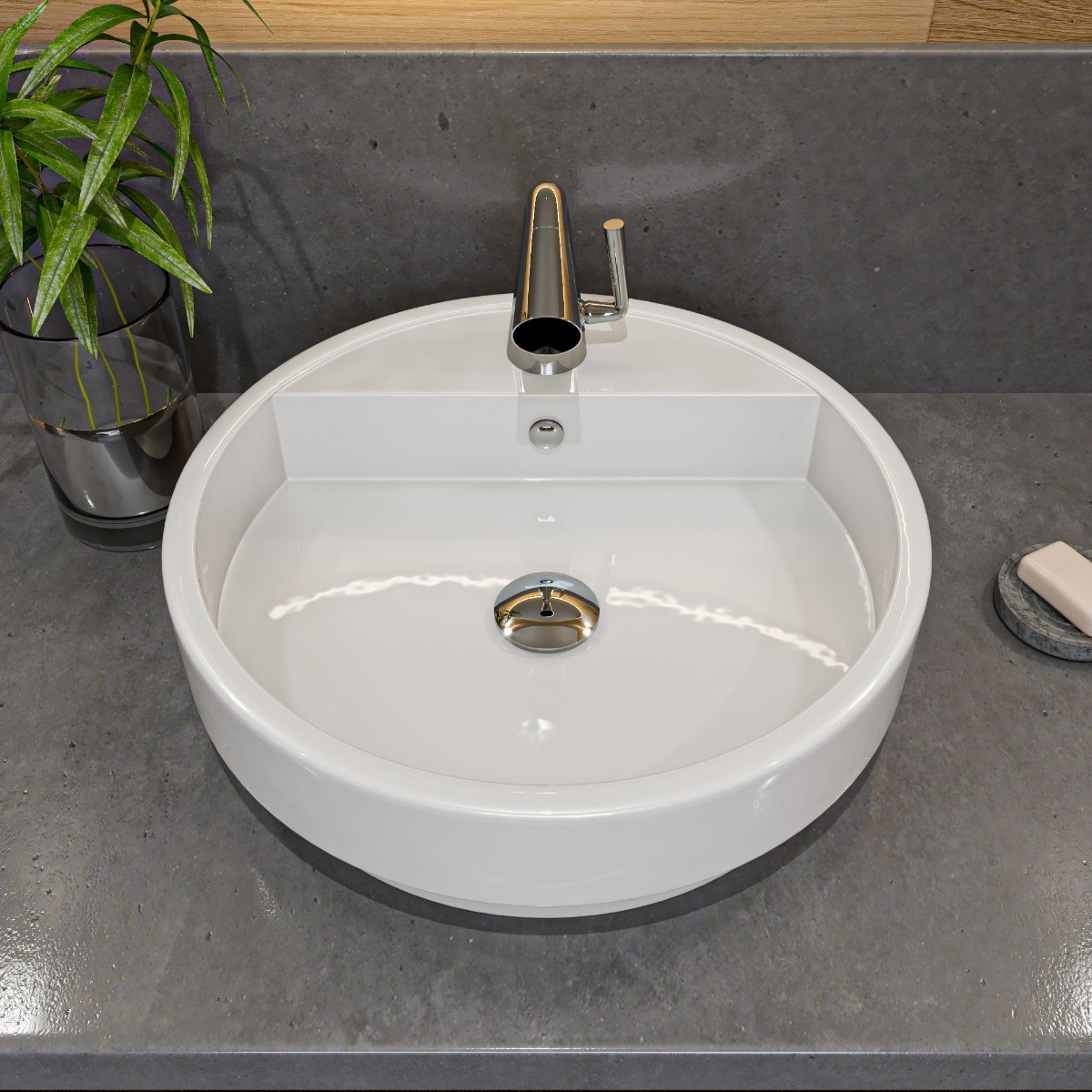 ALFI brand ABC702 White 19" Round Semi Recessed Ceramic Sink with Faucet Hole view 2