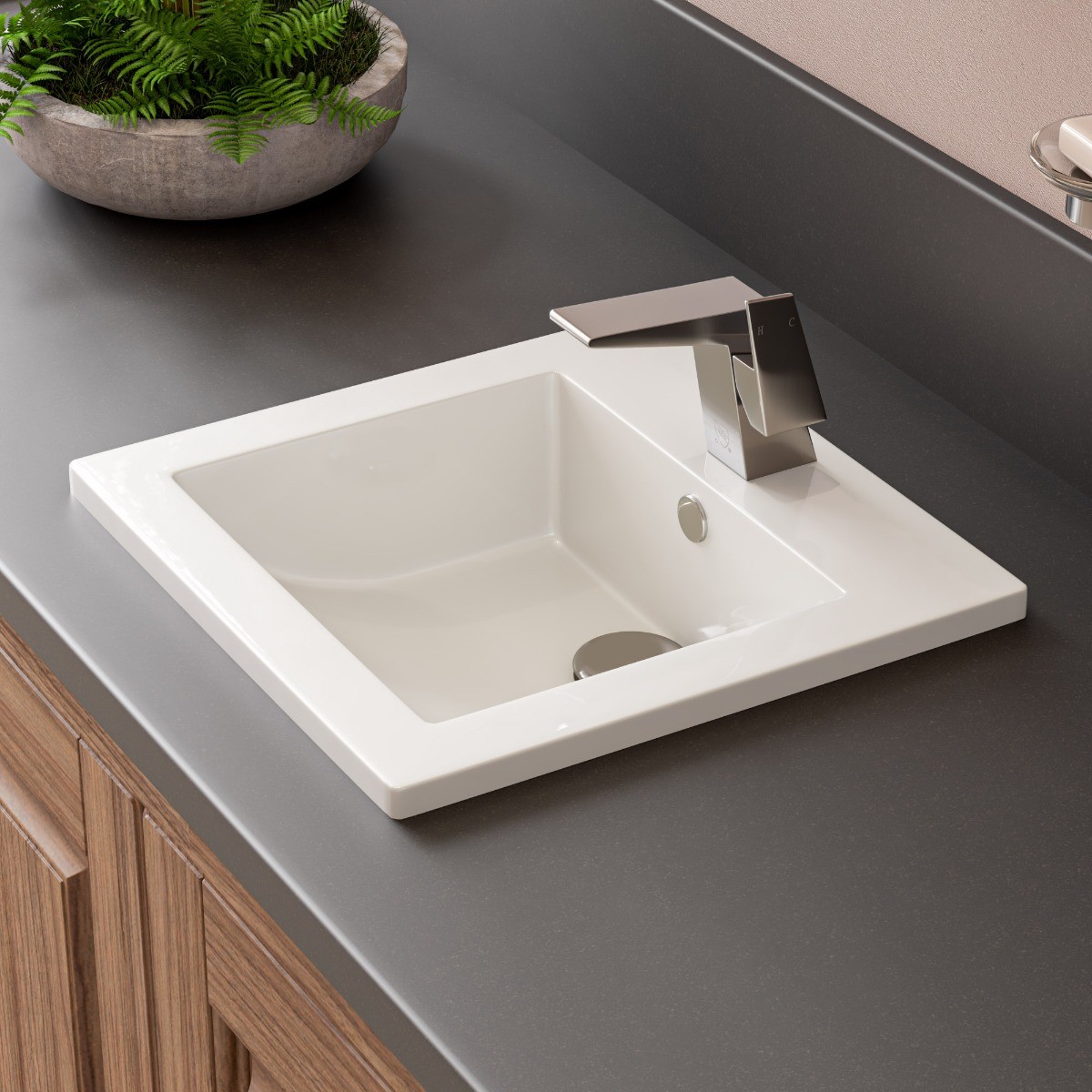 ALFI brand ABC801 White 17" Square Drop In Ceramic Sink with Faucet Hole view 1