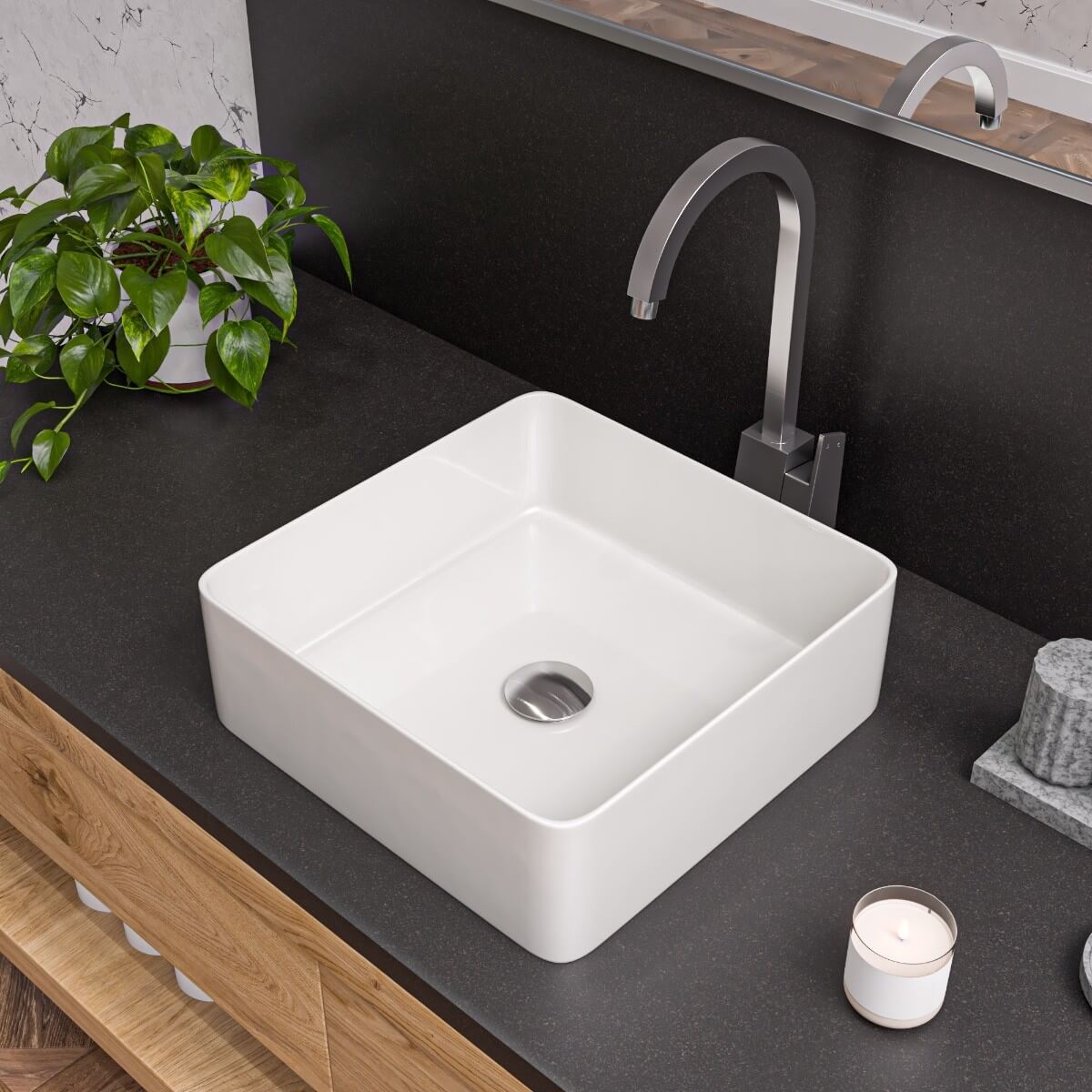ALFI brand ABC903 16" Modern Square Above Mount Ceramic Sink view 1