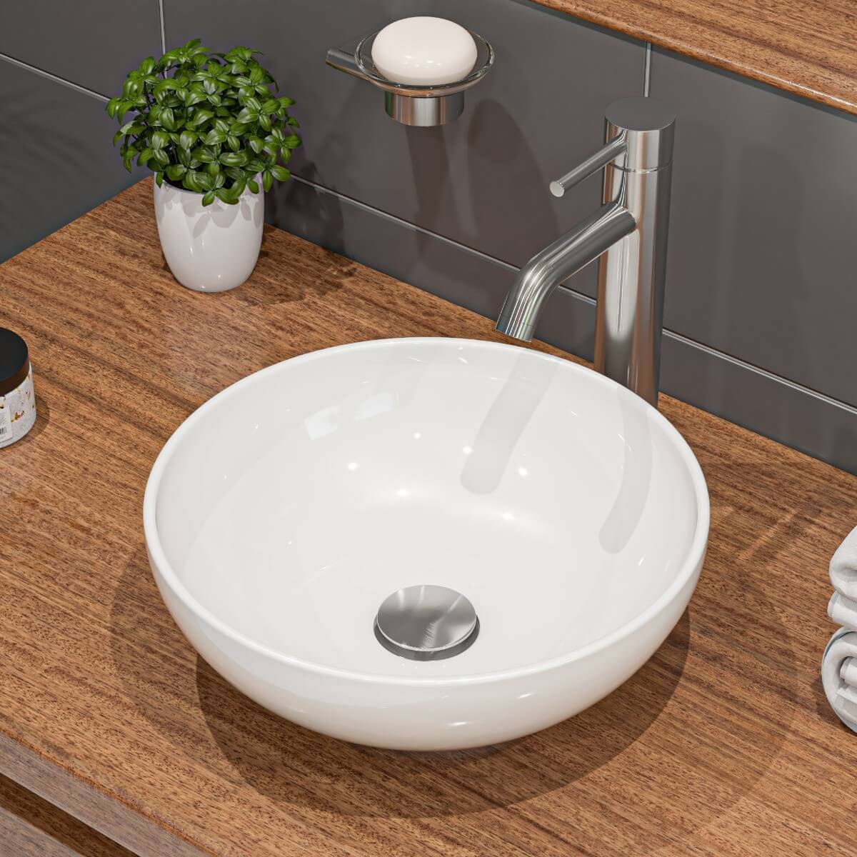 ALFI brand ABC905 White 15" Round Vessel Bowl Above Mount Ceramic Sink view 1