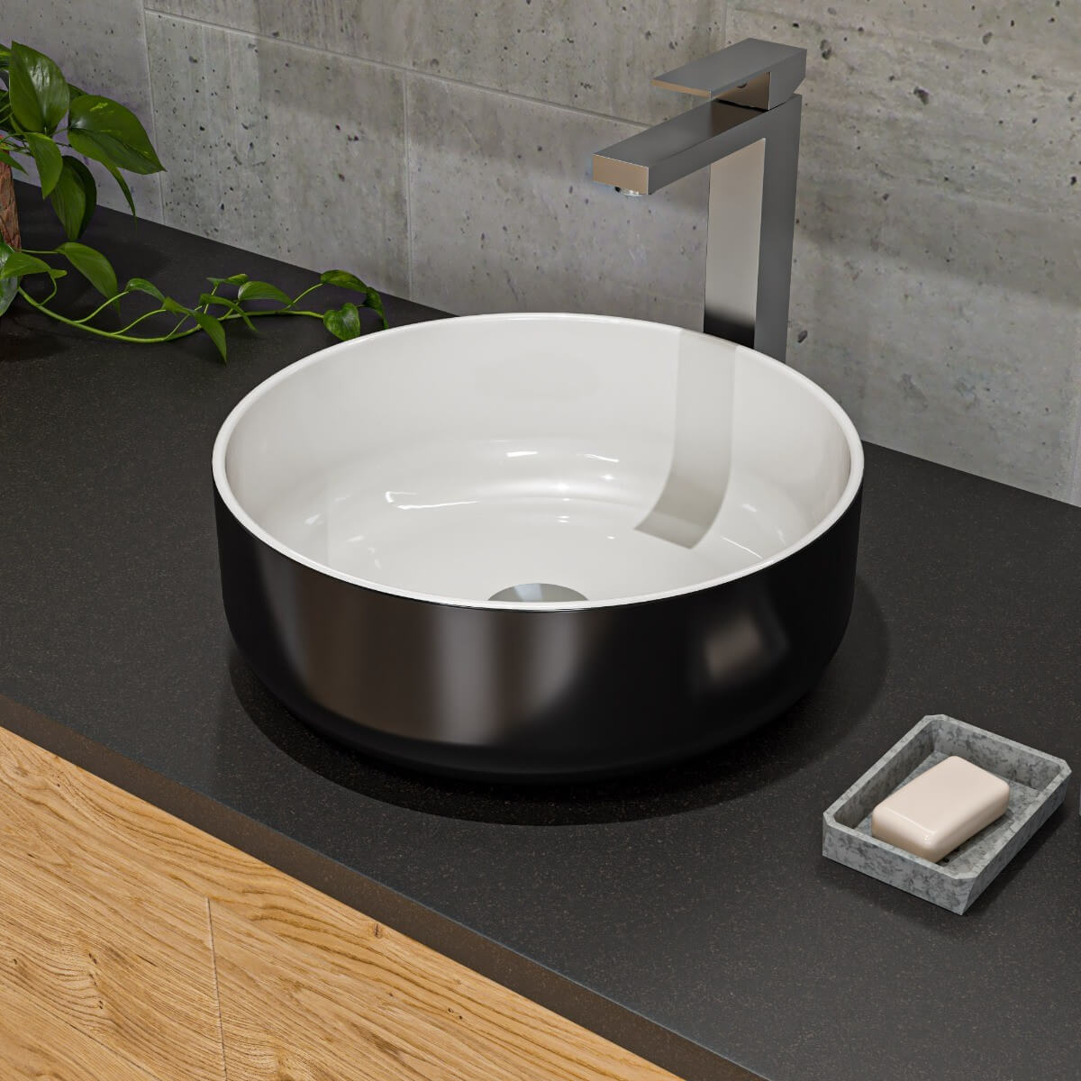 ALFI brand ABC908 Black & White 15" Round Above Mount Ceramic Sink view 1