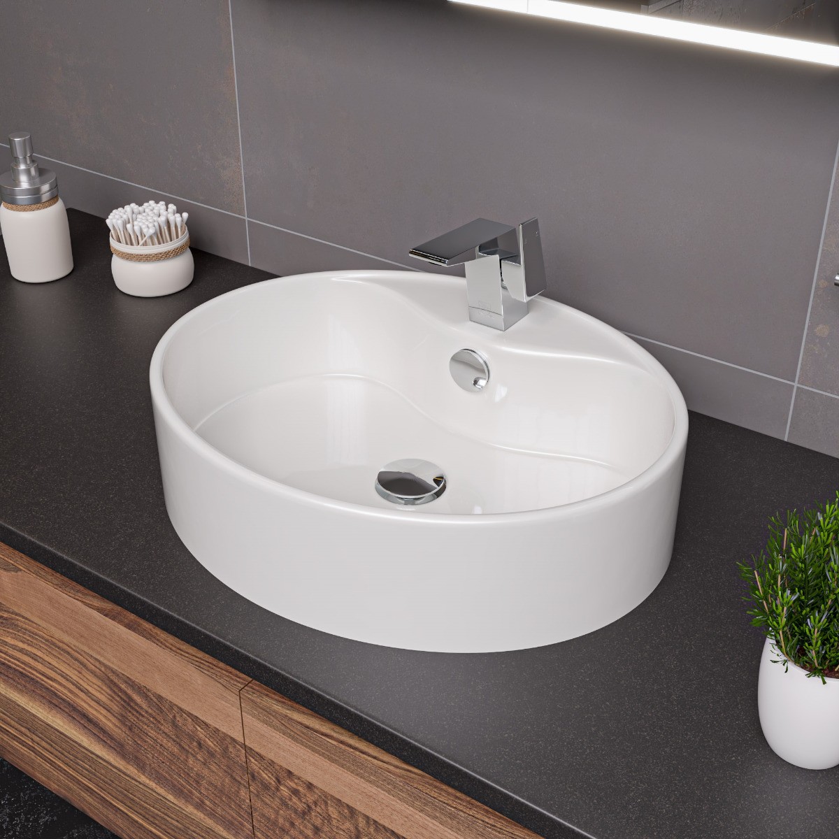 ALFI brand ABC910 White 22" Oval Above Mount Ceramic Sink with Faucet Hole view 1