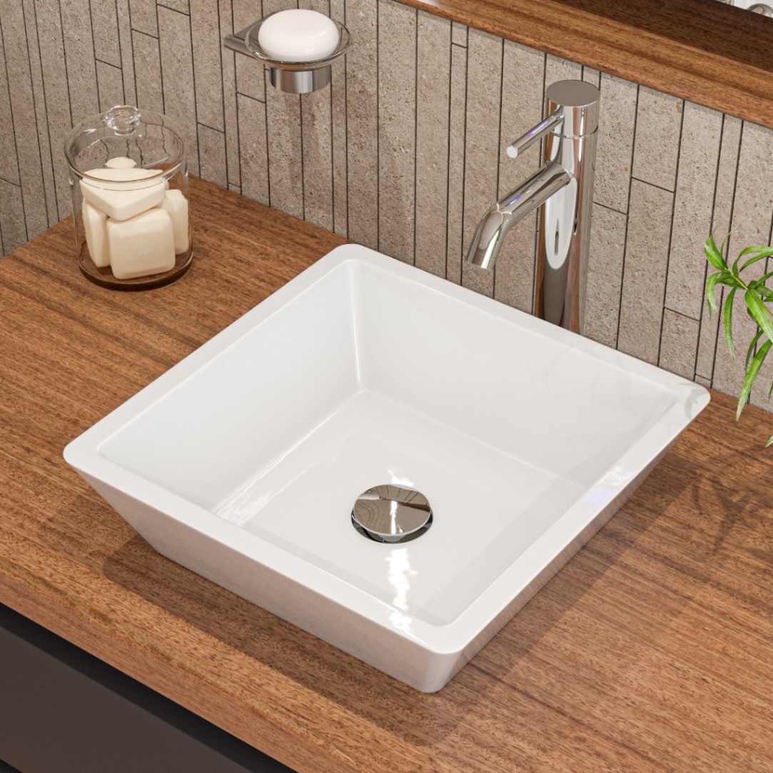 ALFI brand ABC912 White 17" Square Above Mount Ceramic Sink view 1
