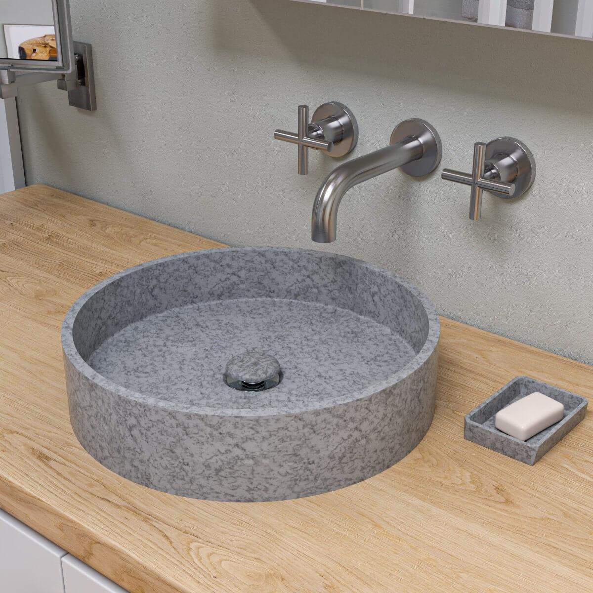 ALFI brand ABCO17R 17" Round Solid Concrete Gray Matte Above Mount Bathroom Sink view 1