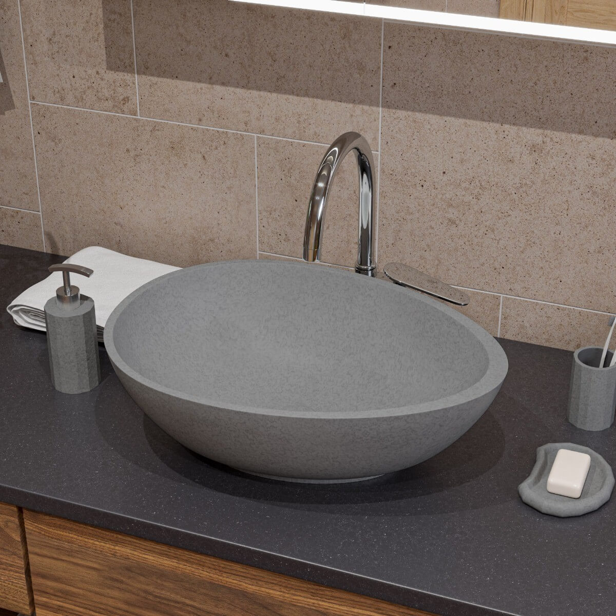 ALFI brand ABCO21O 21" Solid Concrete Tear Drop Above Mount Vessel Sink view 1