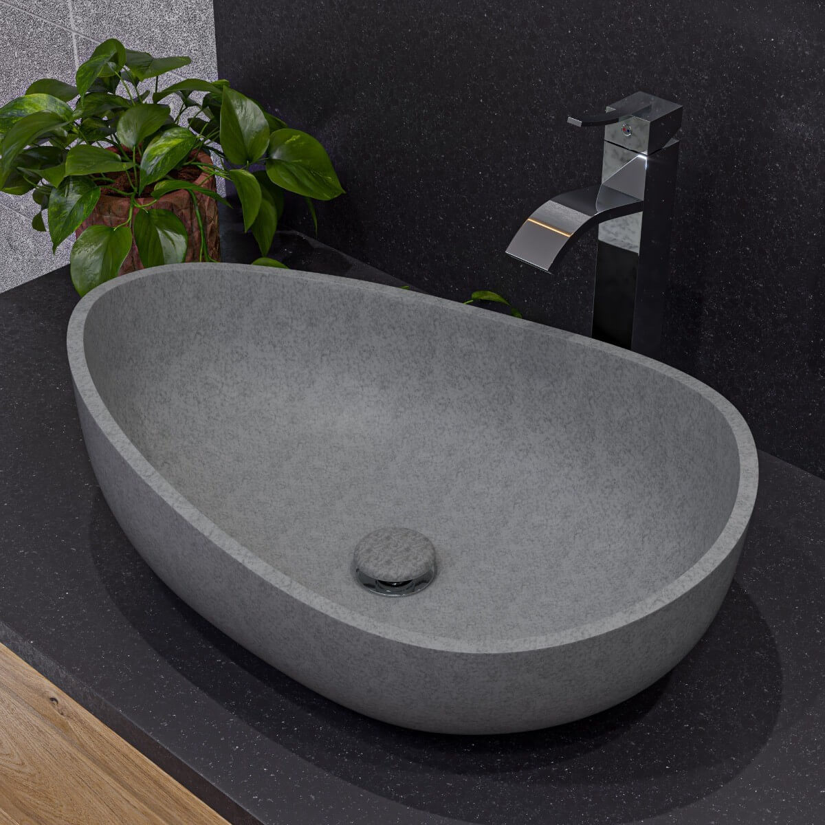 ALFI brand ABCO23O 23" Solid Concrete Wavy Oval Above Mount Vessel Sink view 1