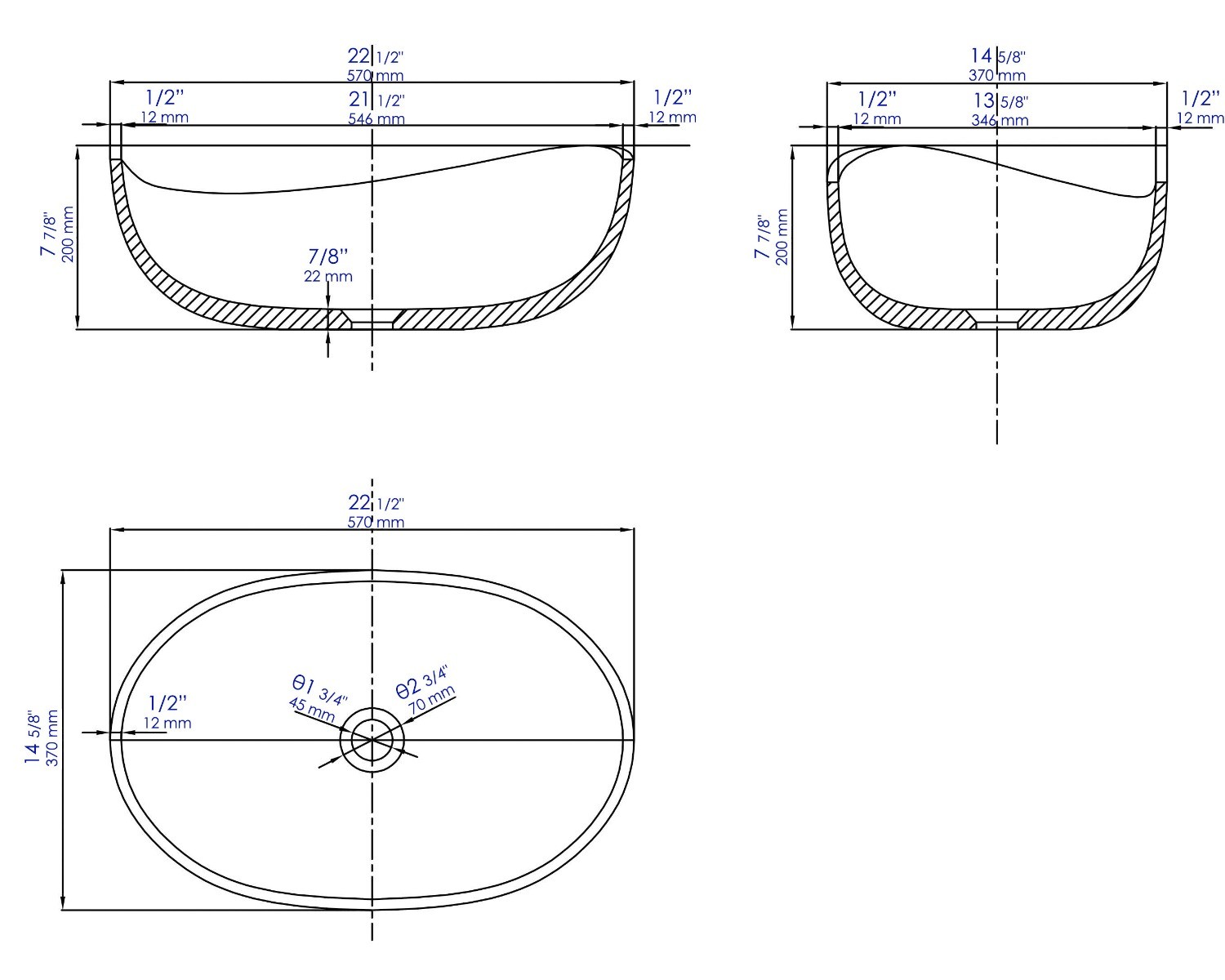 ALFI brand ABCO23O 23" Solid Concrete Wavy Oval Above Mount Vessel Sink view 2
