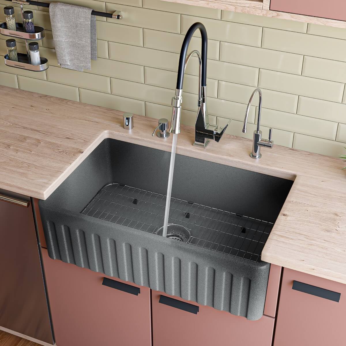 ALFI brand ABCO3320SB 33" Fireclay Farmhouse Kitchen Sink In Concrete Color view 1