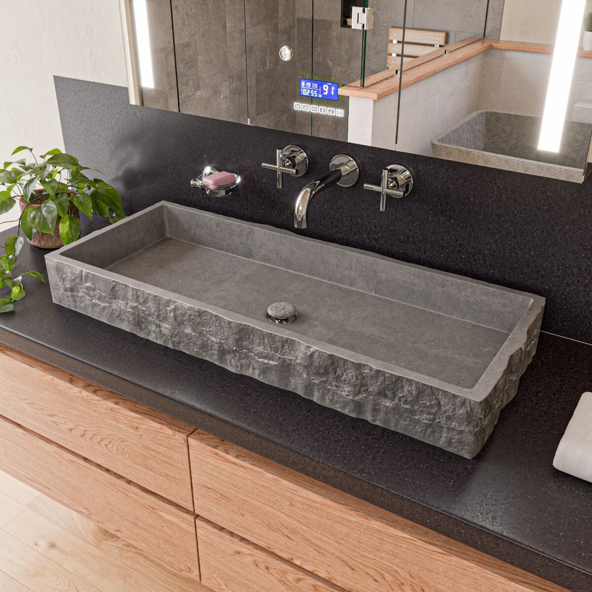 ALFI brand ABCO39TR 39" Solid Concrete Gray Matte Trough Sink for the Bathroom view 1
