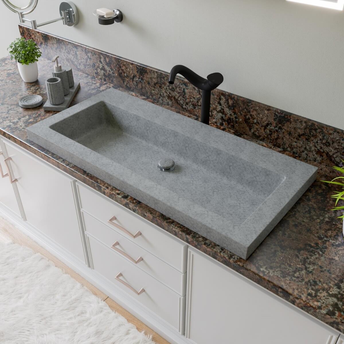 ALFI brand ABCO40TR 40" Solid Concrete Gray Matte Trough Sink for the Bathroom view 1