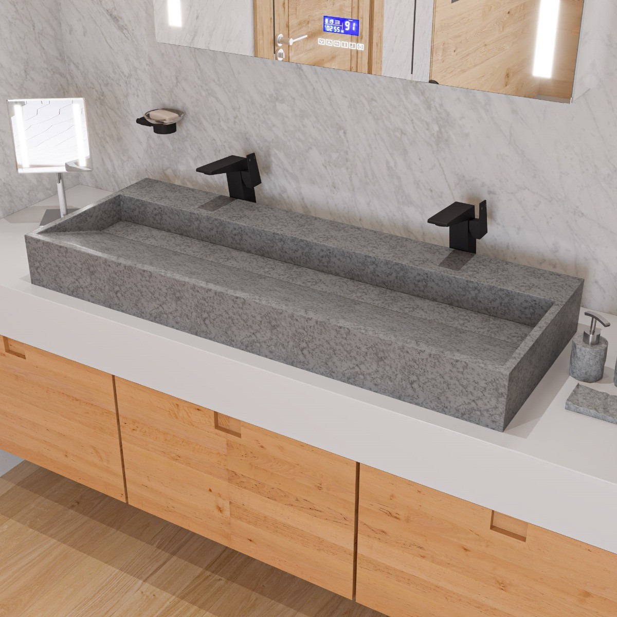 ALFI brand ABCO48TR 48" Solid Concrete Gray Matte Trough Sink for the Bathroom view 1