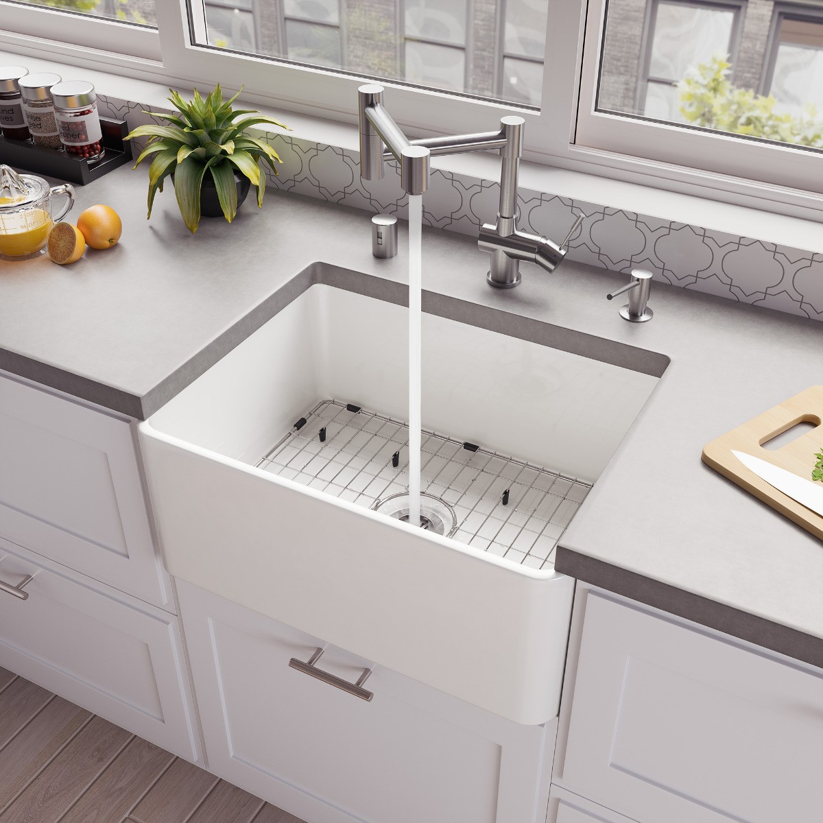 ALFI brand ABF2418 Smooth Apron 24" x 18" Single Bowl Fireclay Farm Sink view 1