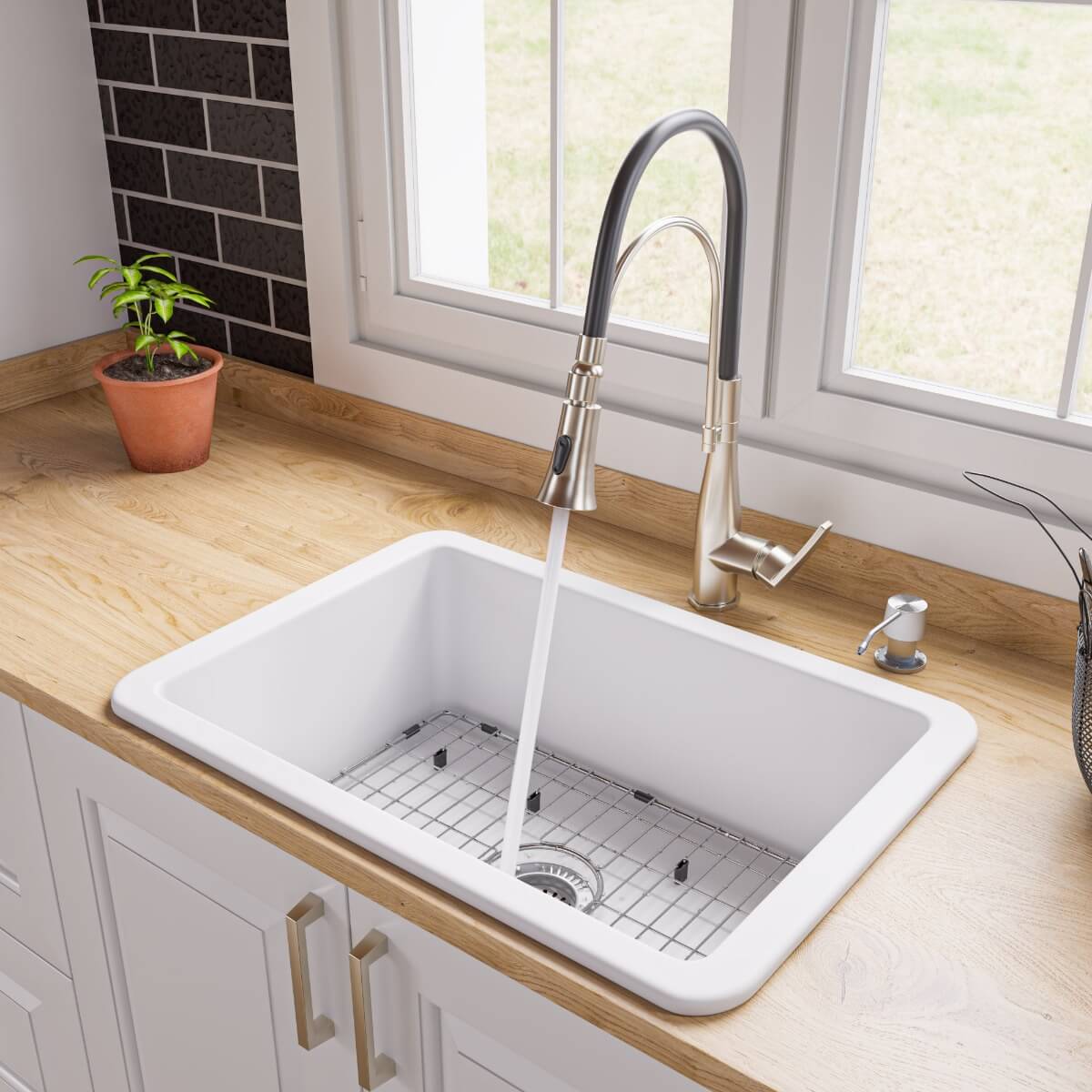 ALFI brand ABF2718UD 27" x 18" Fireclay Undermount / Drop In Firelcay Kitchen Sink view 1
