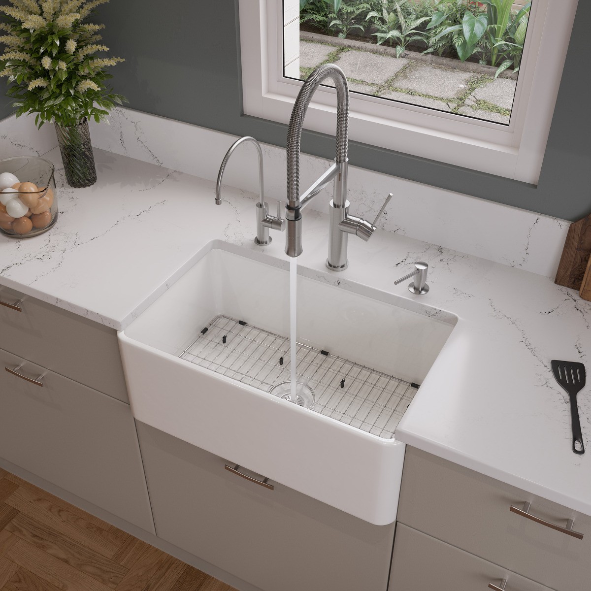 ALFI brand ABF3018 Smooth Apron 30" x 18" Single Bowl Fireclay Farm Sink view 1