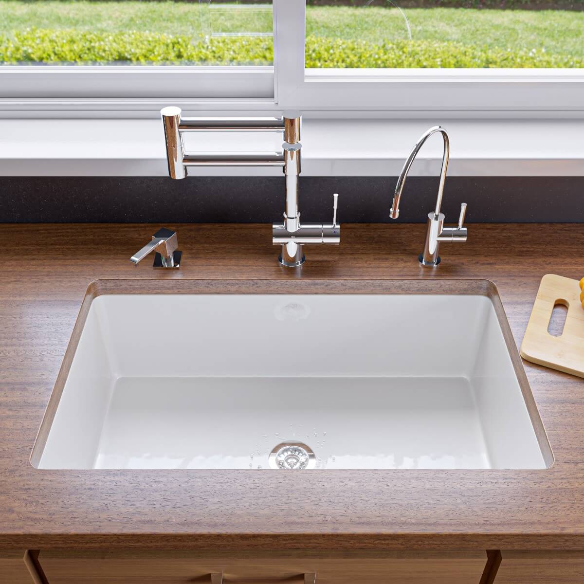 ALFI brand ABF3219SUD Single Bowl Fireclay Undermount Kitchen Sink /w Grid view 1
