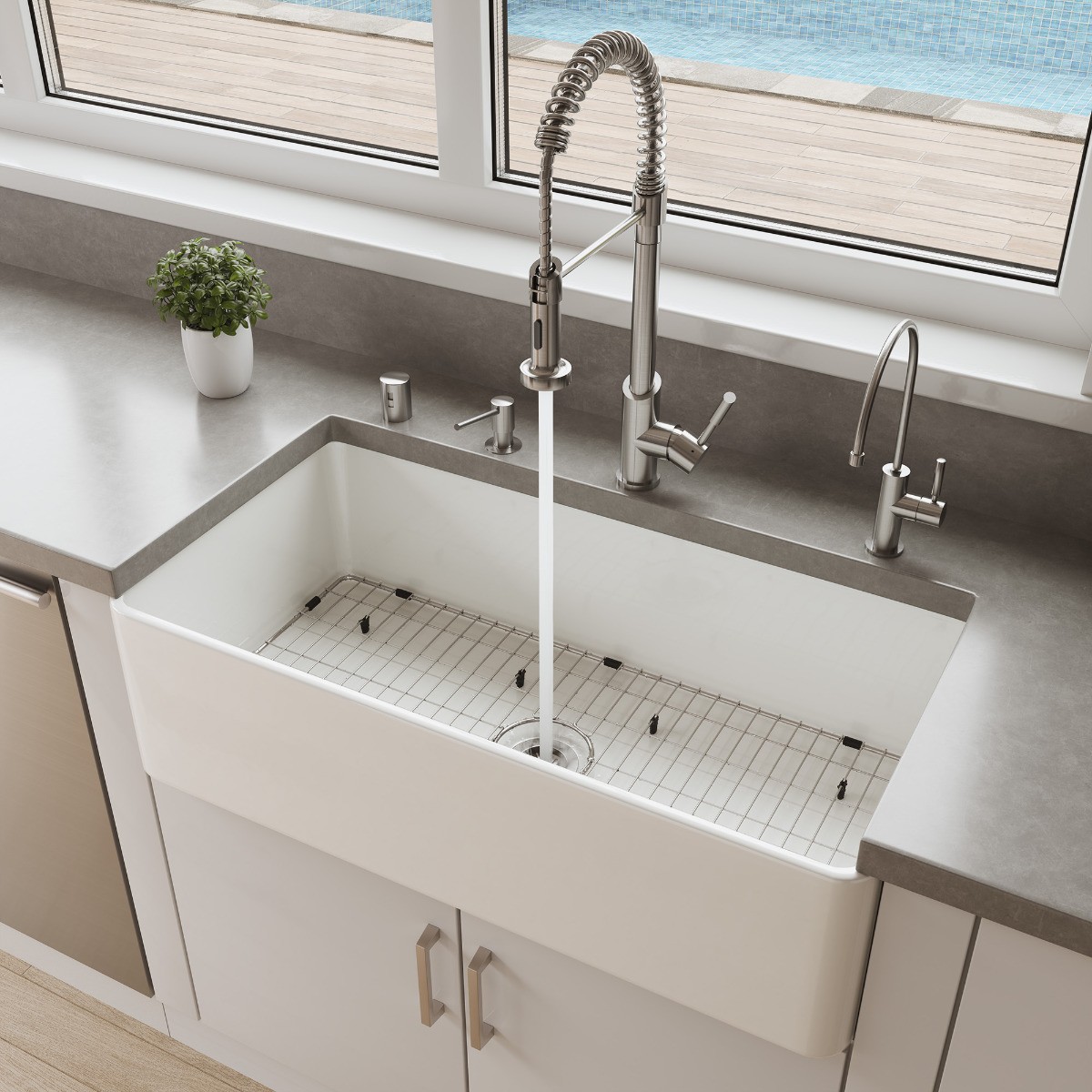 ALFI brand ABF3618 Smooth Apron 36" x 18" Single Bowl Fireclay Farm Sink view 1