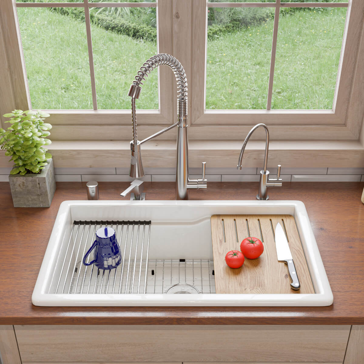 ALFI brand ABFS3219SUD 32" x 19" Workstation Fireclay Undermount Drop In Kitchen Sink view 1