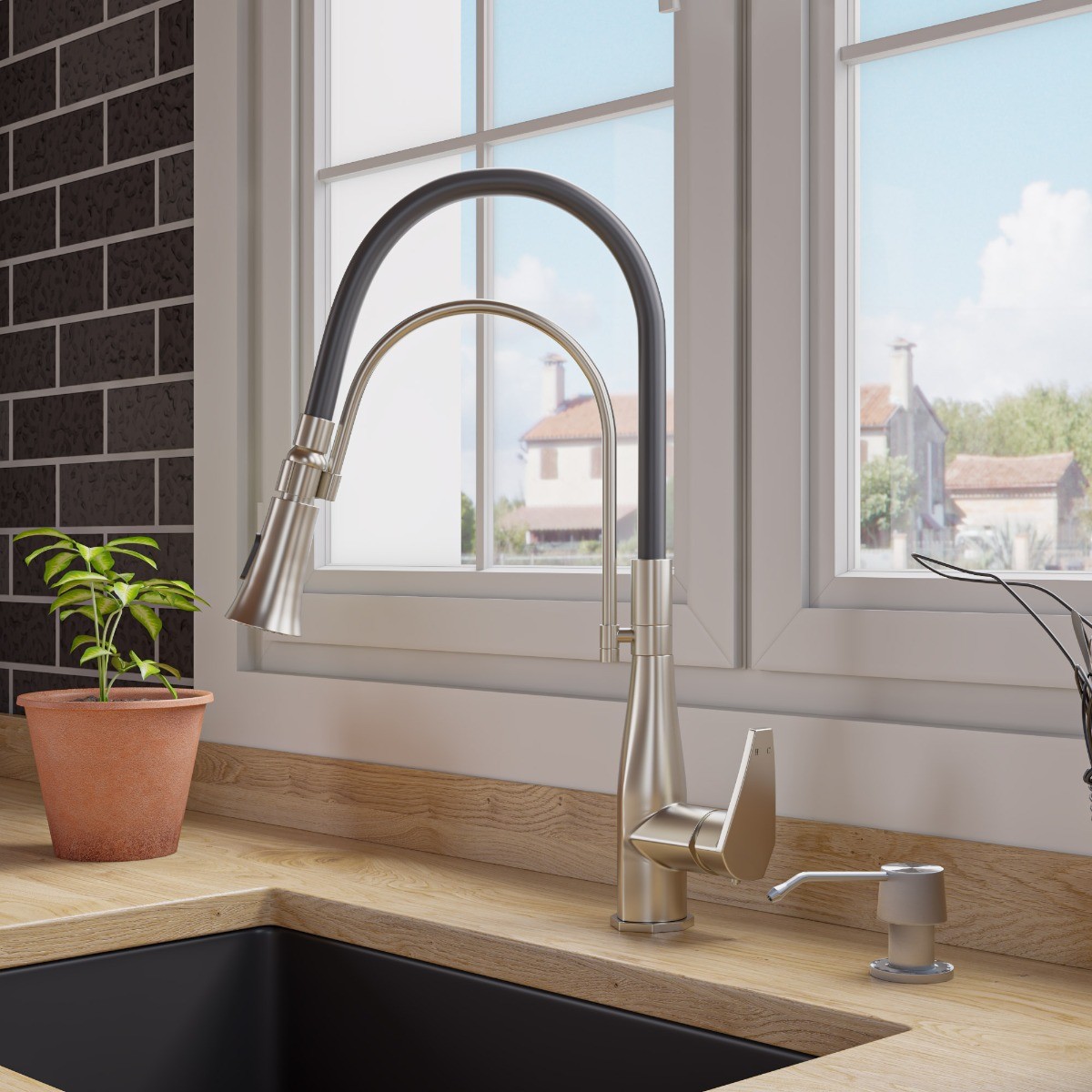 ALFI brand ABKF3001 Kitchen Faucet with Black Rubber Stem view 1