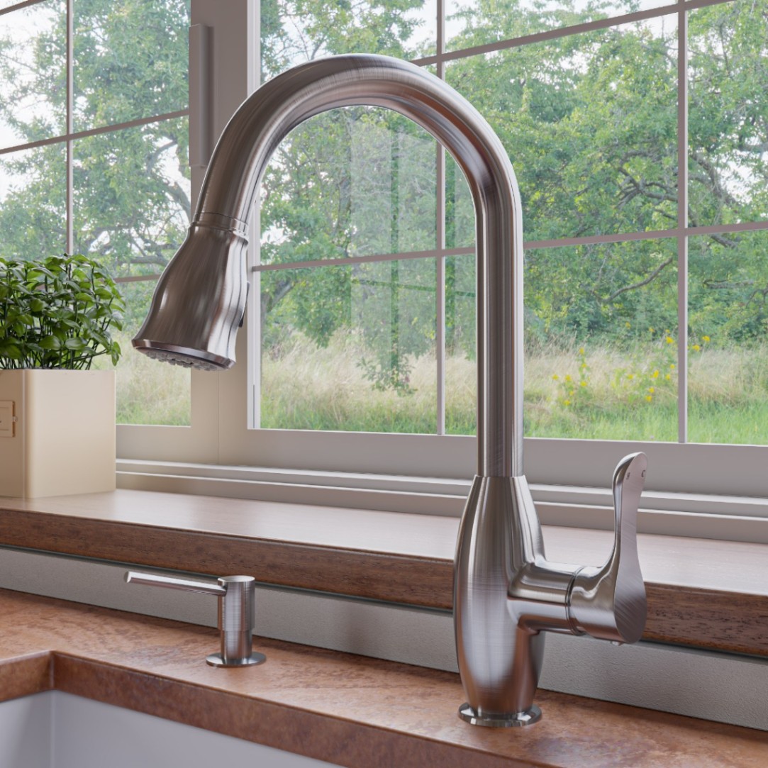 ALFI brand ABKF3783 Traditional Gooseneck Pull Down Kitchen Faucet view 1